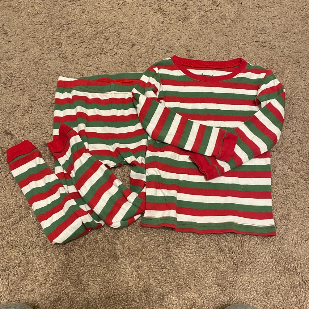 5T 2 Piece Pajama Set - Red White Green Stripes - Christmas!
